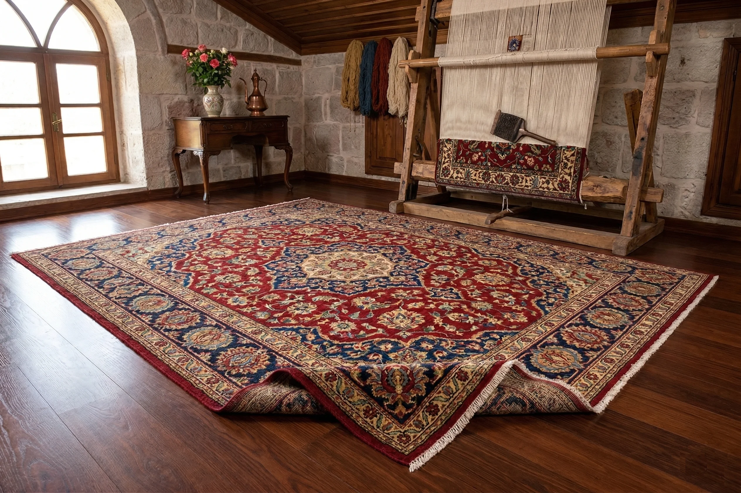 Isparta halı yıkama - geleneksel gül desenli Isparta halısı temizliği